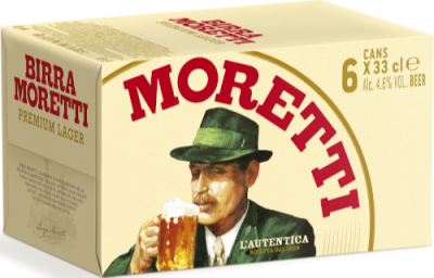 Birra Moretti sixpack met 6 blikjes van 33cl Birra Moretti sixpack met 6 blikjes van 33cl